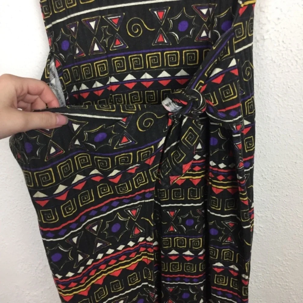 Vintage tribal print faux wrap dress size medium boho